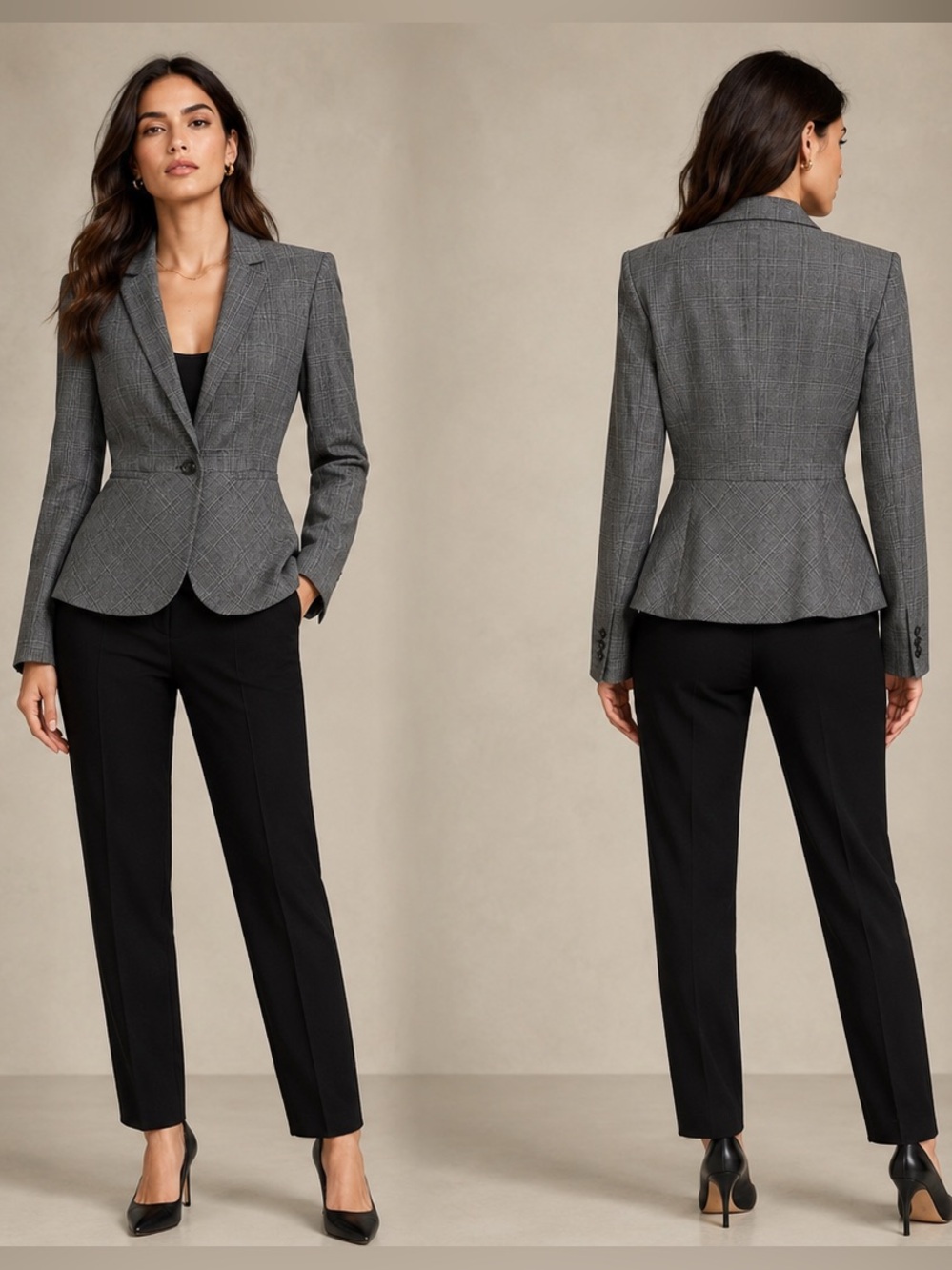 ANN TAYLOR Gray Plaid Single Button Blazer Size 6
